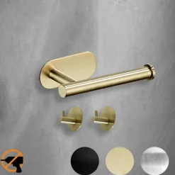 Toilet Paper Holder & 2Wall Hooks Sets Self Adhesive Wall Mount Stainless Steel Bathroom Accessories(Black/Golden/Silvery)