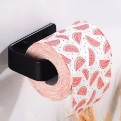 Toilet Paper Holder Aluminum Material Bathroom Wall Mounted Toilet Roll Paper Single Rod Black 1pc