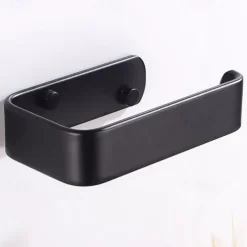 Toilet Paper Holder Aluminum Material Bathroom Wall Mounted Toilet Roll Paper Single Rod Black 1pc