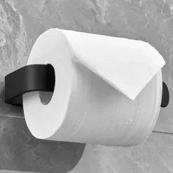 Toilet Paper Holder Aluminum Material Bathroom Wall Mounted Toilet Roll Paper Single Rod Black 1pc