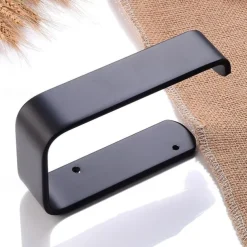 Toilet Paper Holder Aluminum Material Bathroom Wall Mounted Toilet Roll Paper Single Rod Black 1pc