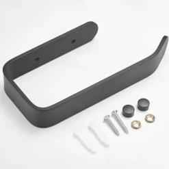 Toilet Paper Holder Aluminum Material Bathroom Wall Mounted Toilet Roll Paper Single Rod Black 1pc