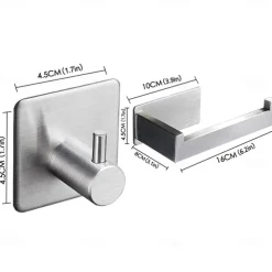 Toilet Paper Holder and 2 Wall Hooks Sets,No Drilling Self-Adhesive Toilet Roll Holder&Robe Hooks Stainless Steel Toilet Roll Holder Toilet Roll Holder Paper Holder for Kitchen and Bathroom Black