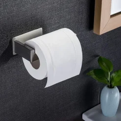 Toilet Paper Holder and 2 Wall Hooks Sets,No Drilling Self-Adhesive Toilet Roll Holder&Robe Hooks Stainless Steel Toilet Roll Holder Toilet Roll Holder Paper Holder for Kitchen and Bathroom Black