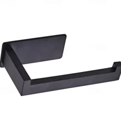 Toilet Paper Holder and 2 Wall Hooks Sets,No Drilling Self-Adhesive Toilet Roll Holder&Robe Hooks Stainless Steel Toilet Roll Holder Toilet Roll Holder Paper Holder for Kitchen and Bathroom Black