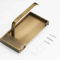 Toilet Paper Holder, Antique Style Bathroom Tissue Holder, Brass, Wall Mounted Bathroom Roll Paper Holder with Mobile Phone Storage Shelf, for Kitchen Bathroom, Tissue Roll Hanger