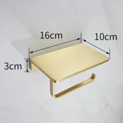 Toilet Paper Holder Creative Metal Bathroom Shelf with Mobile Phone Storage Shelf Wall Mounted Brushed Gold 1PC
