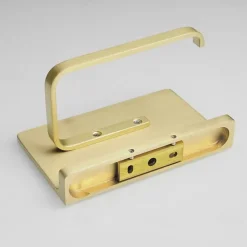 Toilet Paper Holder Creative Metal Bathroom Shelf with Mobile Phone Storage Shelf Wall Mounted Brushed Gold 1PC
