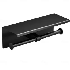 Toilet Paper Holder Multifunction Stainless Steel Bathroom Shelf Double Rods Wall Mounted 1pc