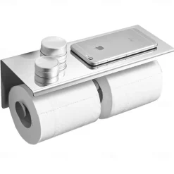 Toilet Paper Holder Multifunction Stainless Steel Bathroom Shelf Double Rods Wall Mounted 1pc
