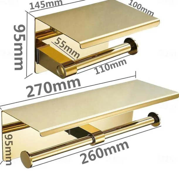 Toilet Paper Holder Multifunction Stainless Steel Bathroom Shelf Double Rods Wall Mounted 1pc