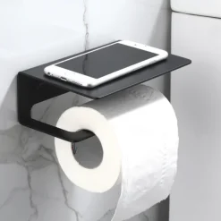 Toilet Paper Holder Multi-Functional Storage Roll Paper Holder Black Matt Space Aluminum