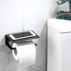 Toilet Paper Holder Multi-Functional Storage Roll Paper Holder Black Matt Space Aluminum
