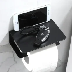 Toilet Paper Holder Multi-Functional Storage Roll Paper Holder Black Matt Space Aluminum