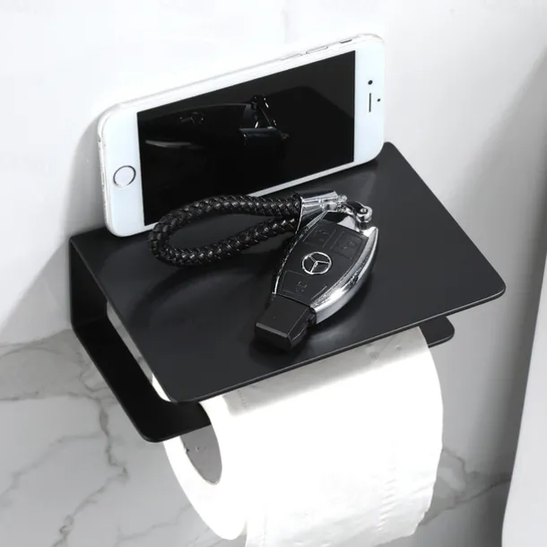 Toilet Paper Holder Multi-Functional Storage Roll Paper Holder Black Matt Space Aluminum