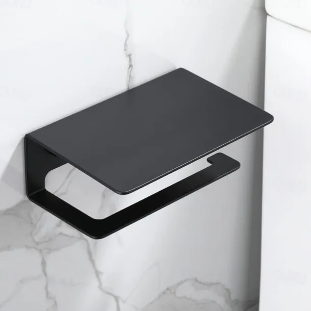 Toilet Paper Holder Multi-Functional Storage Roll Paper Holder Black Matt Space Aluminum