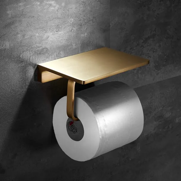 Toilet Paper Holder New Design Bathroom Shelf Contemporary Brass Wall Mounted Brushed Golden 1pc