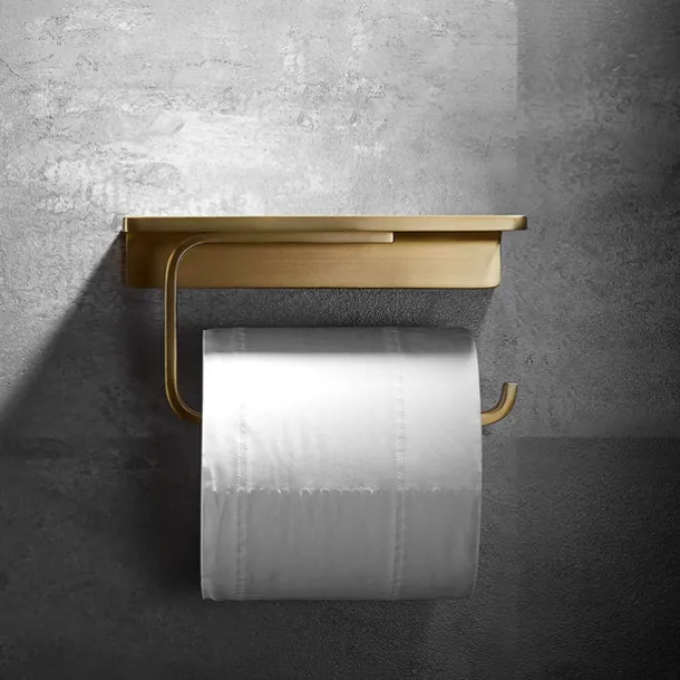 Toilet Paper Holder New Design Bathroom Shelf Contemporary Brass Wall Mounted Brushed Golden 1pc