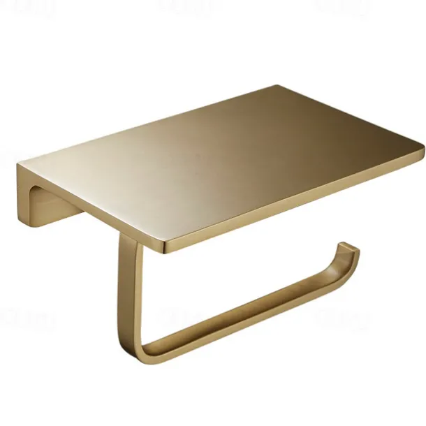 Toilet Paper Holder New Design Bathroom Shelf Contemporary Brass Wall Mounted Brushed Golden 1pc