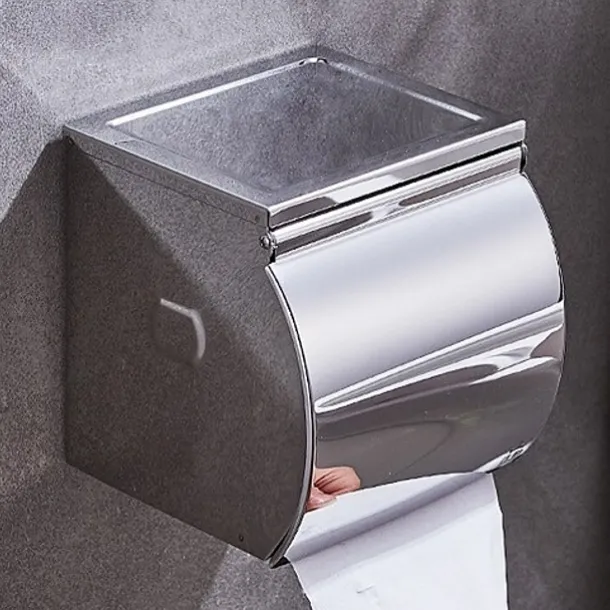 Toilet Paper Holder New Design Stainless Steel Mobile Phone Storage Shelf Wall Mounted Silvery 1pc