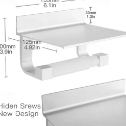 Toilet Paper Holder No Drilling Required Toilet Paper Holder with Shelf Self-Adhesive Toilet Roll Holder with Patented Adhesive Toilet Roll Holder Wall Mounted for Kitchen and Bathroom