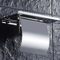 Toilet Paper Holder Stainless Steel for Bathroom with Mobile Phone Storage Shelf Wall Mounted Silvery 1pc