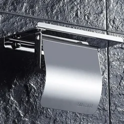 Toilet Paper Holder Stainless Steel for Bathroom with Mobile Phone Storage Shelf Wall Mounted 1pc