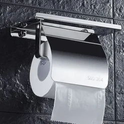 Toilet Paper Holder Stainless Steel for Bathroom with Mobile Phone Storage Shelf Wall Mounted 1pc