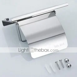 Toilet Paper Holder Stainless Steel for Bathroom with Mobile Phone Storage Shelf Wall Mounted 1pc