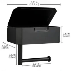 Toilet Paper Holder with Storage and Shelf, Matt Black Bathroom Toilet Paper Holder Wall Mount, Stainless Steel Flushable Wet Wipes Dispenser - Hide Your Wipes from View