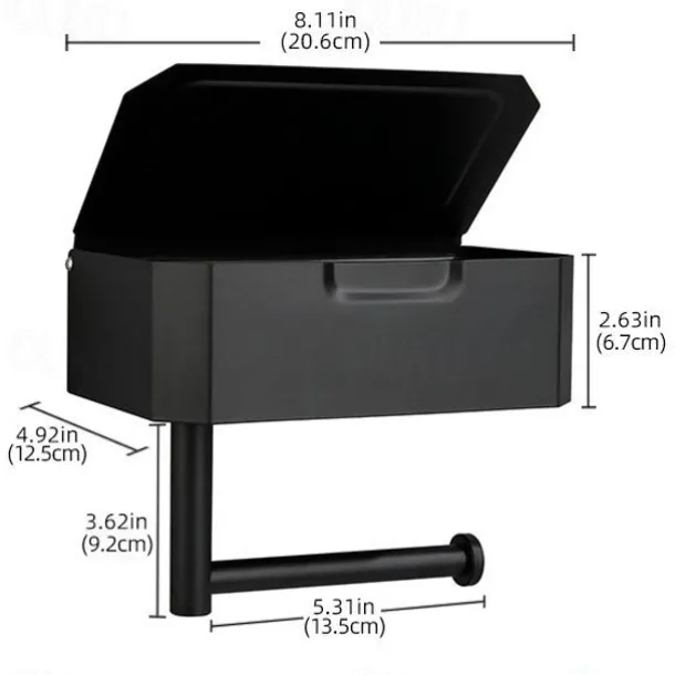 Toilet Paper Holder with Storage and Shelf, Matt Black Bathroom Toilet Paper Holder Wall Mount, Stainless Steel Flushable Wet Wipes Dispenser - Hide Your Wipes from View