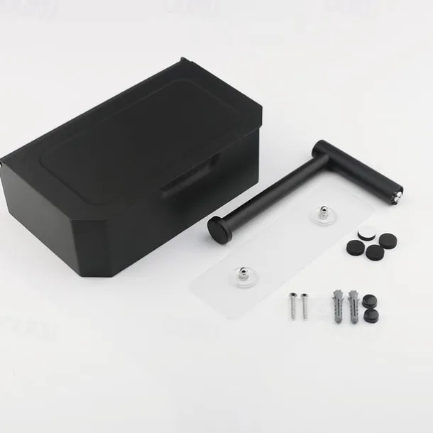 Toilet Paper Holder with Storage and Shelf, Matt Black Bathroom Toilet Paper Holder Wall Mount, Stainless Steel Flushable Wet Wipes Dispenser - Hide Your Wipes from View