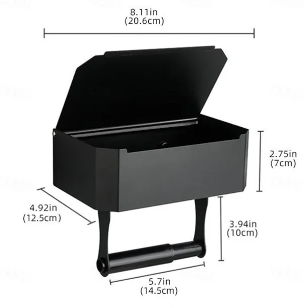 Toilet Paper Holder with Storage and Shelf, Matt Black Bathroom Toilet Paper Holder Wall Mount, Stainless Steel Flushable Wet Wipes Dispenser - Hide Your Wipes from View