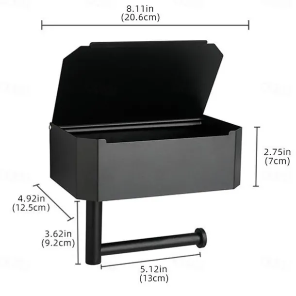 Toilet Paper Holder with Storage and Shelf, Matt Black Bathroom Toilet Paper Holder Wall Mount, Stainless Steel Flushable Wet Wipes Dispenser - Hide Your Wipes from View