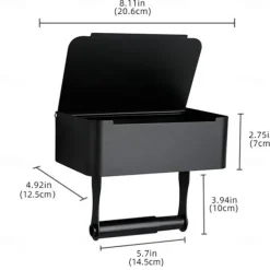 Toilet Paper Holder with Storage and Shelf, Matt Black Bathroom Toilet Paper Holder Wall Mount, Stainless Steel Flushable Wet Wipes Dispenser - Hide Your Wipes from View