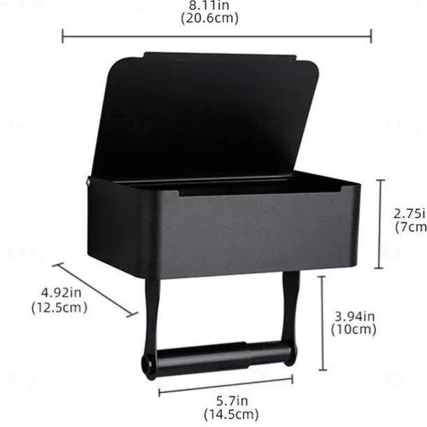 Toilet Paper Holder with Storage and Shelf, Matt Black Bathroom Toilet Paper Holder Wall Mount, Stainless Steel Flushable Wet Wipes Dispenser - Hide Your Wipes from View