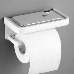 Toilet Paper Holder with Shelf Wall Mounted,Aluminum Toilet Paper Roll Holder, Tissue Roll with Mobile Phone Storage