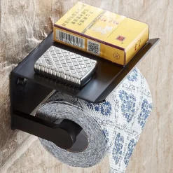 Toilet Paper Holder With Shelf Alumium Alloy Creative Modern Aluminum 1pc Wall Mounted for Mobile Phone Storage Dispenser Stand