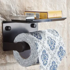 Toilet Paper Holder With Shelf Alumium Alloy Creative Modern Aluminum 1pc Wall Mounted for Mobile Phone Storage Dispenser Stand