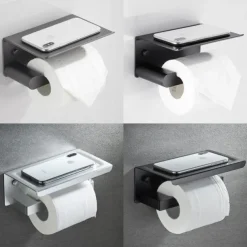 Toilet Paper Holder with Shelf Wall Mounted,Aluminum Toilet Paper Roll Holder, Tissue Roll with Mobile Phone Storage