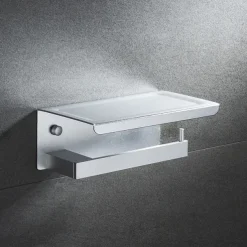 Toilet Paper Holder with Shelf Wall Mounted,Aluminum Toilet Paper Roll Holder, Tissue Roll with Mobile Phone Storage