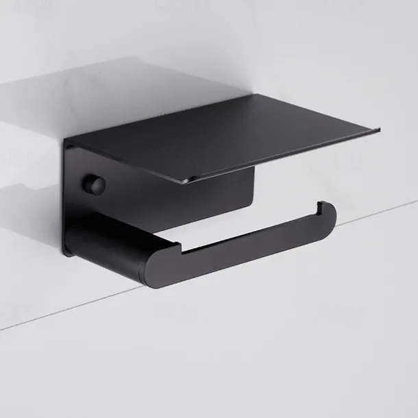 Toilet Paper Holder with Shelf Wall Mounted,Aluminum Toilet Paper Roll Holder, Tissue Roll with Mobile Phone Storage