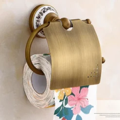 Toilet Paper Holders Contemporary Brass with Ceramic Carved Design Roll Paper Holders Wall Mounted 1pc