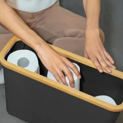 Toilet Paper Storage for 12 Rolls, Stackable & Foldable - The Ultimate Bathroom Organizer - Waterproof Basket with Bamboo Lid - Elegant Toilet Paper Storage Holder