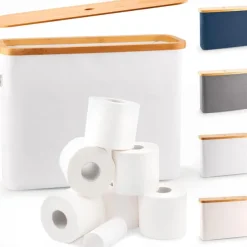 Toilet Paper Storage for 12 Rolls, Stackable & Foldable - The Ultimate Bathroom Organizer - Waterproof Basket with Bamboo Lid - Elegant Toilet Paper Storage Holder