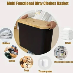 Toilet Paper Storage for 12 Rolls, Stackable & Foldable - The Ultimate Bathroom Organizer - Waterproof Basket with Bamboo Lid - Elegant Toilet Paper Storage Holder