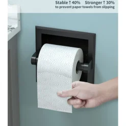 Toilet Paper Wall Mounted Holder Mounting Bracket with Black Recessed Toilet Paper Holder for Bathroom, Kitchen, Garage