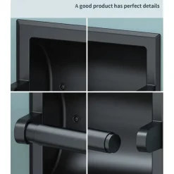 Toilet Paper Wall Mounted Holder Mounting Bracket with Black Recessed Toilet Paper Holder for Bathroom, Kitchen, Garage