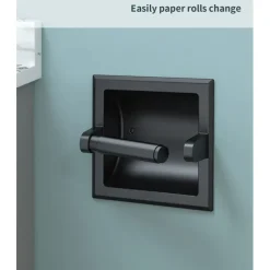 Toilet Paper Wall Mounted Holder Mounting Bracket with Black Recessed Toilet Paper Holder for Bathroom, Kitchen, Garage