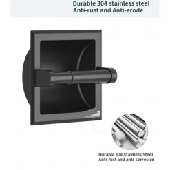 Toilet Paper Wall Mounted Holder Mounting Bracket with Black Recessed Toilet Paper Holder for Bathroom, Kitchen, Garage